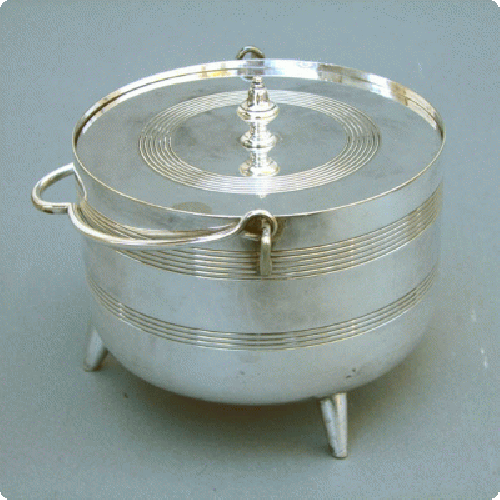 Thumbnail image for Silver Plated Covered Tripodal Sugar Bowl.